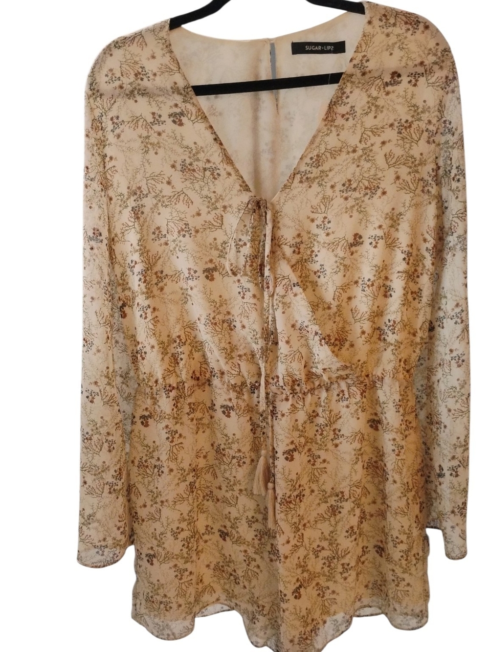 Sugarlips Cream Floral Tie-Front V-Neck Romper XL or L NWT